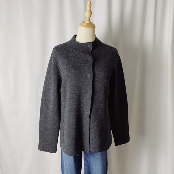 Eileen Fisher Sweaters - EILEEN FISHER Merino Wool Mock Neck Snap Cardigan